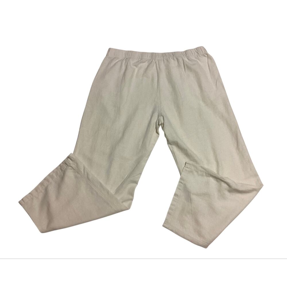 Chadwicks Linen Rayon Cotton Wide Leg Pants Elastic Waist Beige Size PL - Picture 2 of 5